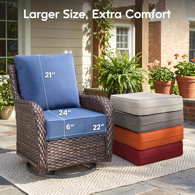 Luxury 22*24*6in Outdoor Patio Cushions, 2 Pieces Navy Blue Outdoor Cushion | 6'' Thick Outdoor Cushions, Water-Resistant, Reversible, Removable Cover, for Patio Chairs Sofa Couch Loveseat