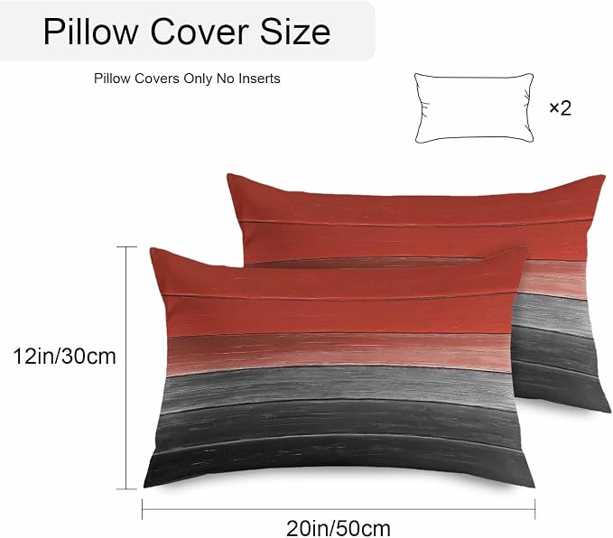 Red Gray Black Outdoor Pillow Covers 20x12 Inch Lumbar Pillow Covers Set of 2 Waterproof Decorative Throw Pillow Cases Vintage Country Gradient Wooden Grain Cushion Covers for Patio Furniture Garden