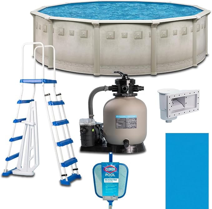 WaterThat Steel Frame Above-Ground Pool Kit, DIY Family Size Backyard Pool with Sand Filter Pump, Ladder, Liner, Skimmer, and Net (Laredo, 18' x 52")