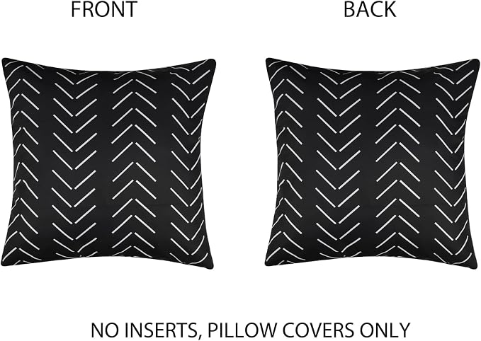 Adabana Geometric Waterproof Outdoor Pillow Covers 18x18 Black and White | Set of 2 Waterproof Design for Patio, Porch, Garden and Beach Decor