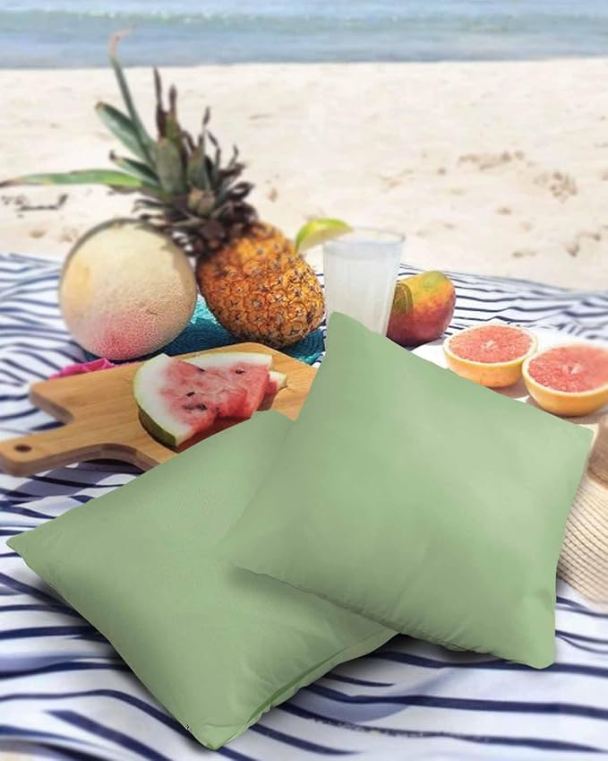 Outdoor Waterproof Throw Pillow Covers Set of 2 Sage Green Pillowcases 20x20 Inches Solid Green Color Patio Decorative Pillows Cushion Case Patio Pillows for Couch Bed Chair Garden
