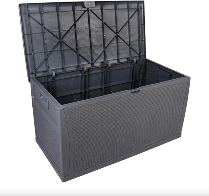 120 Gallon Large Resin Deck Box, Outdoor Organization Storage Container, Garden Storage Chest Lockable Seat for Patio Furniture, Tools (Gray)