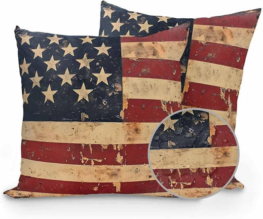 Outdoor Waterproof Throw Pillows Old Vintage American Flag Patriot Patio Pillows Pack of 2,Decorative Pillow Covers with Insert,Pillow Cushion Case for Garden Couch Sofa Stars and Stripes