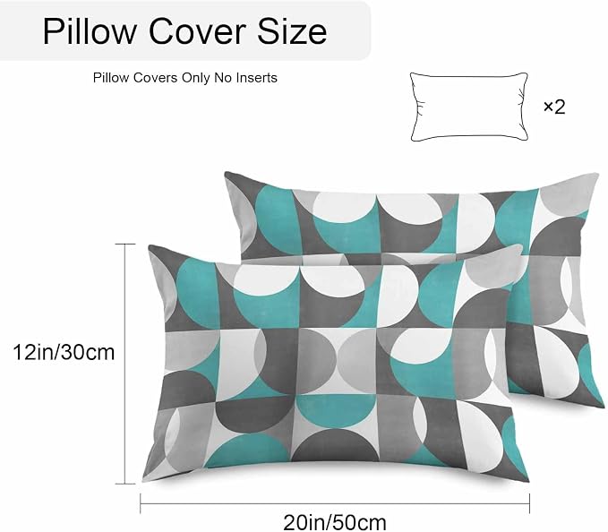 Vandarllin Outdoor Throw Pillows Covers 20x12 inch Set of 2 Waterproof Mid Century Geometric Decorative Zippered Cushion Covers for Patio Furniture, Abstract Modern Teal Lumbar Pillowcases