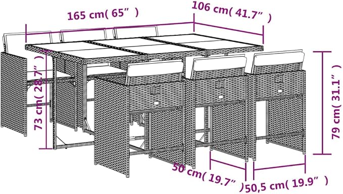 7-Piece Patio Dining Set with Cushions Black PE Rattan Outdoor Furniture Set for Garden Backyard Balcony Porch