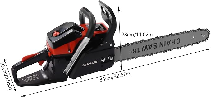 18 Inches Gas Chainsaw Gasoline Powered Chain Saw Wood Cutting Chainsaw 68cc 2 Stroke Cordless Chainsaws Hand Pull Start Handed Petrol Chainsaws with Tool Kit