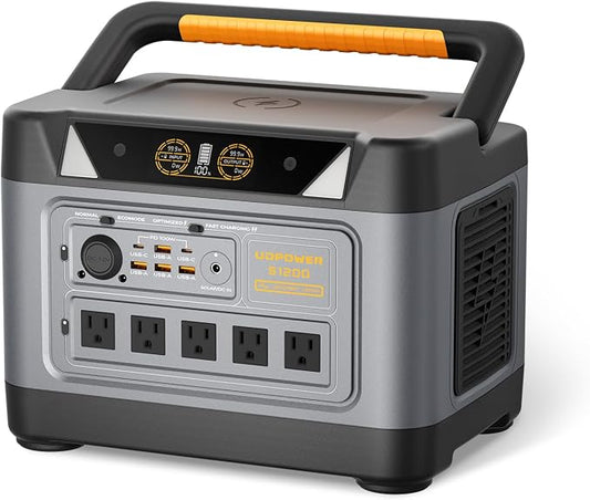 UDPOWER S1200 Portable Power Station 1200W (Surge 1800W), Max 400W Solar Input, UPS, UL2743, for Home RV Emergency, Pure Sine Wave