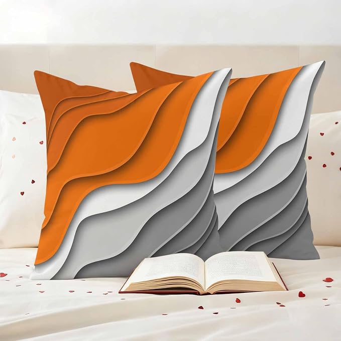 Abstract Beach Outdoor Pillow Covers Set of 2 Aesthetic Grey to Orange Gradient Waterproof Throw Pillow Cover Decorative Cushion Cases for Patio Porch Garden 16X16 Inch