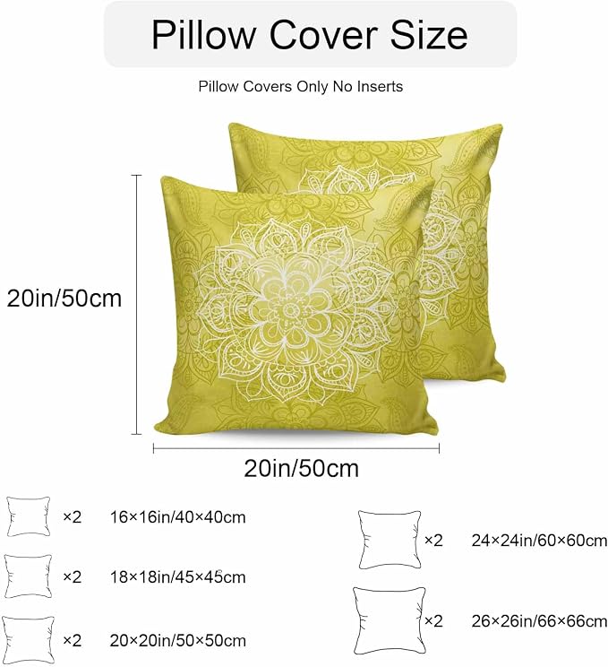 Vandarllin Outdoor Throw Pillows Covers 26x26 inch Set of 2 Waterproof Yellow Boho Floral Decorative Zippered Cushion Covers for Patio Furniture, Bohemian Flower Lumbar Pillowcases