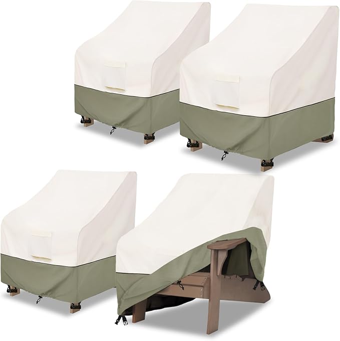 Bitubi Waterproof 4 Pack Patio Adirondack Chair Cover for Outdoor Chair Size Up to 35W x 37D x 36H inch,Outdoor Lawn Patio Furniture Covers (Beige)