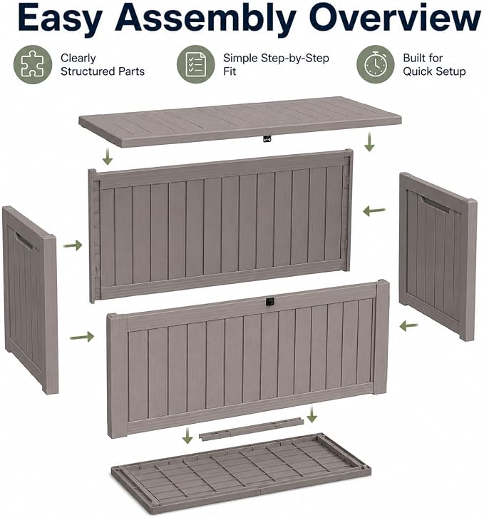 Outdoor Deck Patio Storage Box - 170 Gallon Large Outdoor Deck Box, Plastic Storage Bin with Lid, Outside Toy Box & Pool Storage Container for Cushions, Garden Tools, Towel, Brown