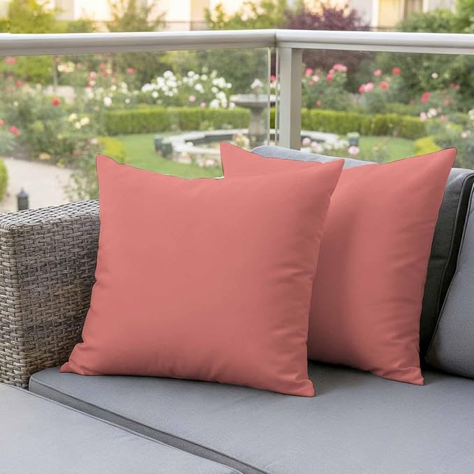 Peach Solid Outdoor Pillow Covers Set of 2 Waterproof Throw Pillow Cover Decorative Cushion Cases for Patio Porch Garden 24X24 Inch