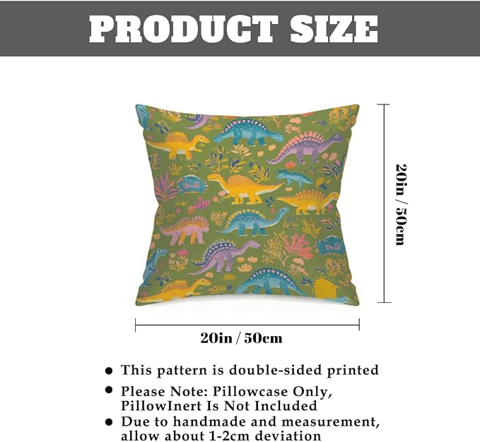 20x20 Inch Outdoor Pillow Covers Set of 2 Waterproof Throw Pillow Covers Decorative Couch Cushion Covers Yellow Cute Dinosaurs Square Pillowcases Protectors for Patio Garden Sofa
