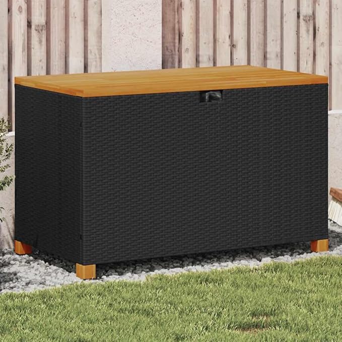 Outdoor Storage Box, Deck Box with Water-resistant Bag, Patio Storage Container for Cushions, Blankets, Gardening Tools, Weather-proof Poly Rattan, Black, 43.3 x 21.7 x 24.8 Inches
