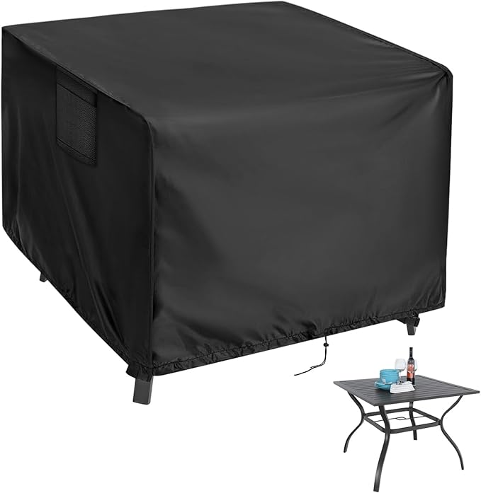 Kingling Outdoor Table Cover Square, 34 inch Square Patio Table Cover, Waterproof Small Table Cover Outdoor Patio Furniture Cover - 34'' x 34'' x 28'' Inch(Black)