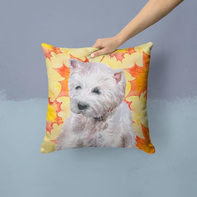 Caroline's Treasures BB9962PW1414 Westie Fall Fabric Decorative Pillow, Yellow Machine Washable, Indoor Outdoor Decorative Pillow for Couch, Bed or Patio, 14Hx14W