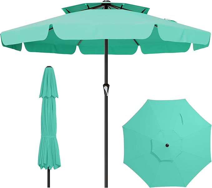AreShark 12ft 2-Tier Patio Umbrella with Valance - Outdoor Umbrella Waterproof UV Protection, Market Table Umbrella w/ 8 Sturdy Ribs&Crank for Pool, Backyard, Garden(Turquoise)