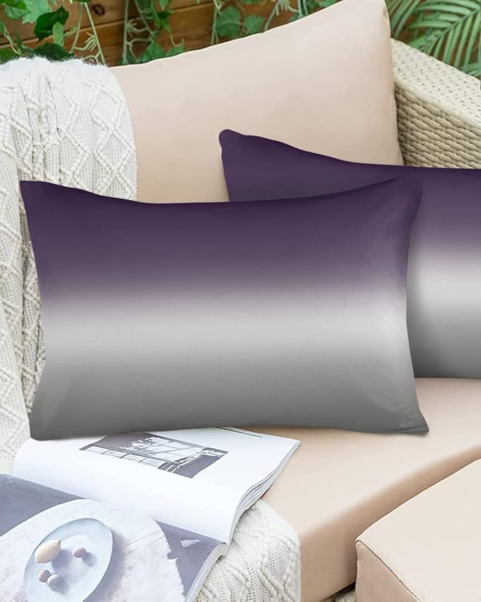 Outdoor Waterproof Throw Pillow Covers Set of 2 Purple Grey Ombre Lumbar Pillowcases 20x12 Inches Gradient Gradual Color Patio Decorative Pillows Cushion Case Patio Pillows for Couch Bed Chair Garden