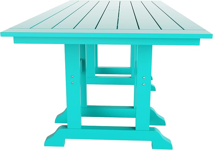 WestinTrends Malibu 7 Piece Adirondack Outdoor Dining Set, All Weather Poly Lumber Patio Table and Chairs Furniture Set, 71" Trestle Dining Table and 6 Adirondack Dining Chair, Turquoise