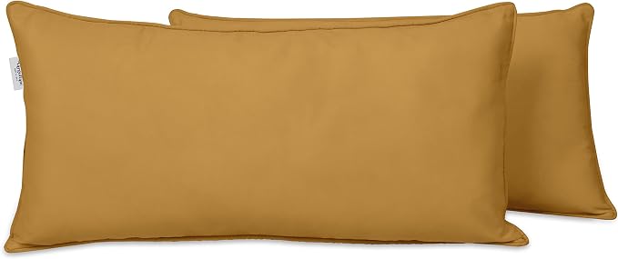 Indoor/Outdoor Polyester Fabric Lumbar Pillow Cover, All-Weather Waterproof Rectangular Cushion Case for Patio Furniture, 16 x 24 Set of 2 -Beige