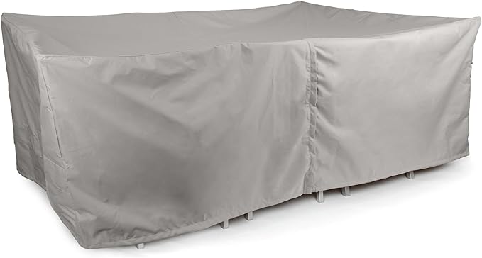 Covermates Ultima Outdoor Rectangular Dining Table & Chair Cover with Umbrella Hole – All-Weather Water-Resistant Rip-Resistant Polyester, Drawcord & Buckle Straps, 126W x 88D x 30H, Ripstop Grey
