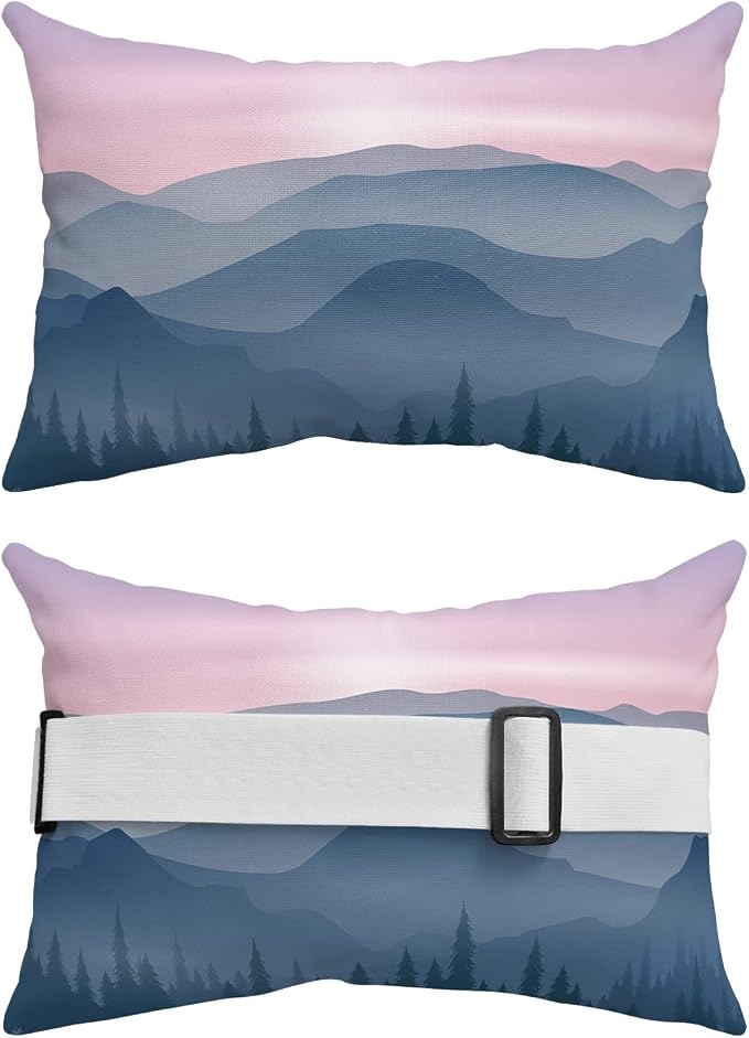 Outdoor Pillows Covers with Inserts Purple Sky Tall Mountains Trees Silhouette Waterproof Recliner Pillow with Adjustable Strap Throw Pillows for Patio Furniture Pool Lounge Chair, 12x20 inch, 2PCS