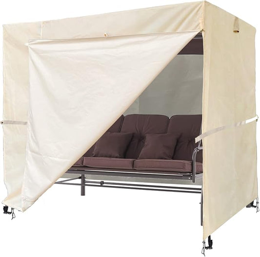 Ourdoor Swing Cove,3 Triple Seater Hammock Cover Garden Swing Cover Garden Hammock Glider Chair Cover Outdoor Swing Cover UV Resistant Swing Canopy Cover (80 * 59 * 72 inch) Beige