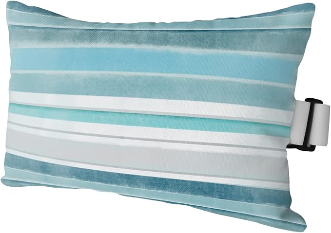 Outdoor Pillows Covers with Inserts Northern Europe Turquoise Vintage Stripes Waterproof Recliner Pillow with Adjustable Strap Throw Pillows for Patio Furniture Pool Lounge Chair, 11x16 inch, 1PCS