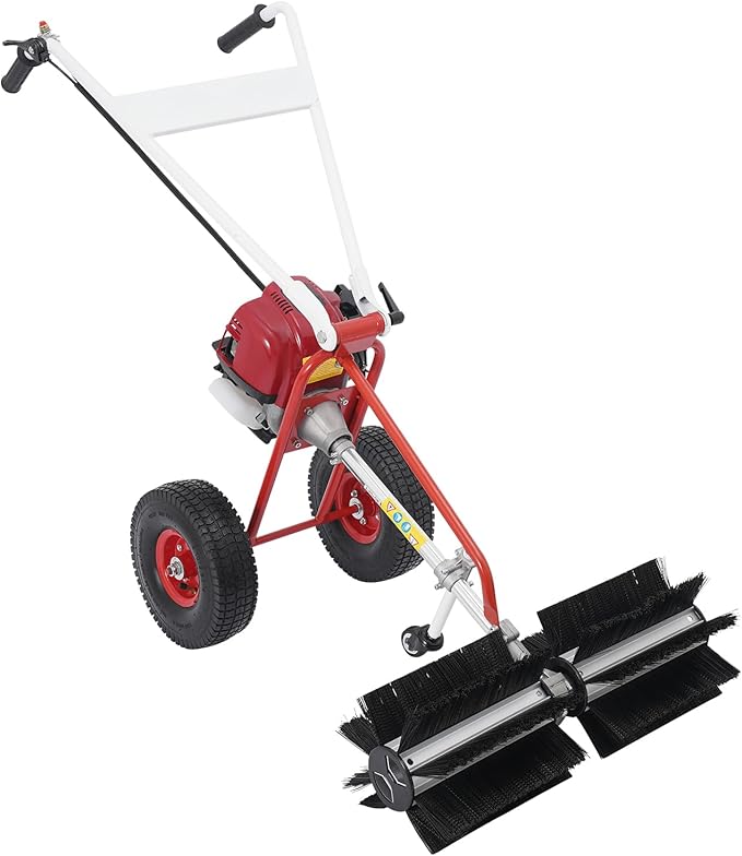 4-Stroke Gas Powered Hand Push Sweeper, Strong Power Lawn Sweeper Machine with 23in Long High-Density Brush, Artificial Grass Brush Gasoline Powered Broom for Lawn, Driveway, Snow