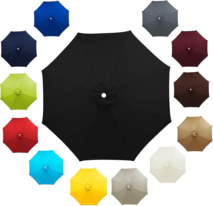 6 Ribs 8 Ribs Patio Umbrella Replacement Canopy 6.5ft 7.5ft 8.2ft 8.9ft 9.8ft 11.5ft UV Protection Waterproof Replacement Parasol Fabric Cover for Garden Outdoor Lawn(Black,7.5ft/6ribs)