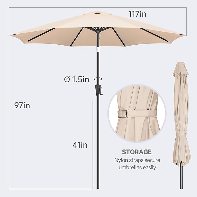 FLAME&SHADE 10 ft Outdoor Market Patio Table Umbrella with Fiberglass Rib Tips and Tilt, Beige