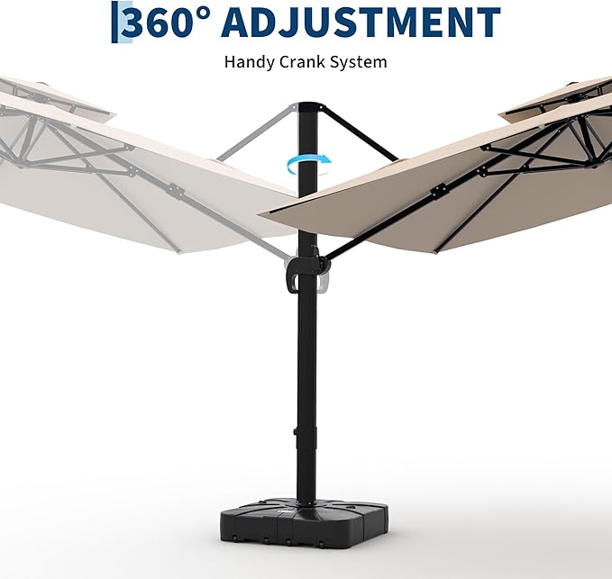 10x10 ft Square Outdoor Umbrella, Cantilever Patio Umbrella with 360° Rotation & Adjustable Height, Heavy Duty Aluminum Umbrella Outdoor Patio for Garden Poolside,Khaki (Base Not Included)
