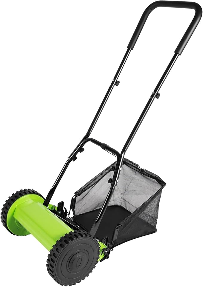 Lawn Sweeper Push, Push Lawn Sweeper Leaf Collector Lawn Mower Manual Push Reel Lawn Mower Adjustable Height with Collecting Bag for Lawn, Sidewalk, Driveway (12in)