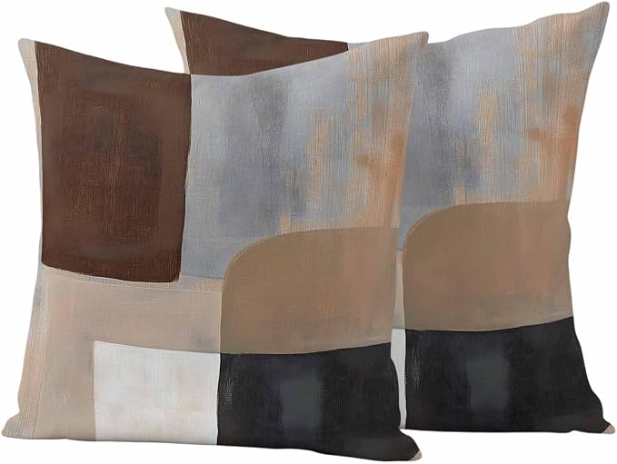 Abstract Ombre Brown Black White Outdoor Waterproof Throw Pillow Covers Set of 2, 26"x26", Modern Art Gradient Decorative Pillow Covers Outside Cushion Case for Patio Porch Garden
