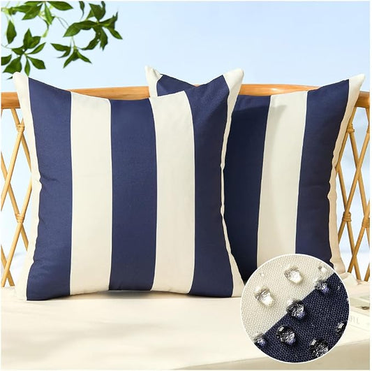 Allorry Outdoor Pillow Covers 20x20 Navy Blue Striped Outdoor Decor 007D20 | Striped Pillow Covers|for Spring Summer Outdoor Waterproof Garden Patio Furniture Sofa Bed Home Decor