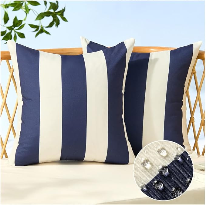 Allorry Outdoor Pillow Covers 16x16 Navy Blue Striped Outdoor Decor 007D16 | Striped Pillow Covers|for Spring Summer Outdoor Waterproof Garden Patio Furniture Sofa Bed Home Decor