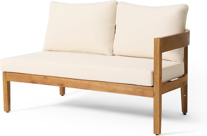 Merax 2 Piece Patio Outdoor Conversation Set, All-Weather Curved Acacia Wood 2 Loveseat Sofas with Cushions for Backyard Deck Poolside,Free Combination, Teak+ Beige