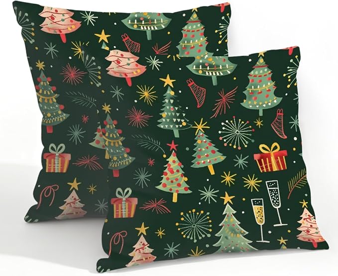 22x22 Inch Outdoor Pillow Covers Set of 2 Waterproof Throw Pillow Covers Decorative Couch Cushion Covers Merry Christmas Tree Square Pillowcases Protectors for Patio Garden Sofa