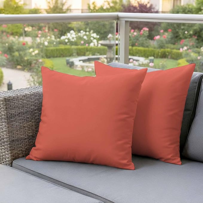Outdoor Pillow Covers Set of 2, Solid Color Coral Red Decorative Throw Pillow Covers 18X18IN, Minimalist Style Throw Pillows Protector Cushion Case for Patio,Couch,Sofa,Garden