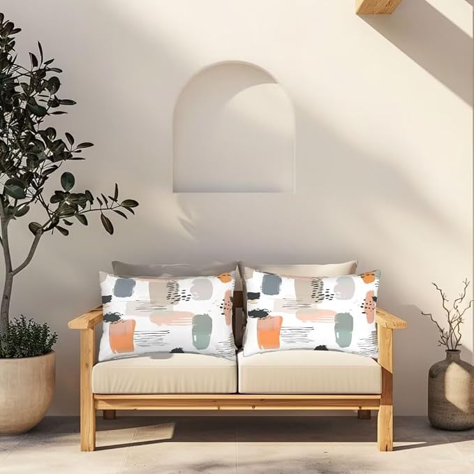 Outdoor Pillows Waterproof Set of 2 Outdoor Pillow Covers 16x24 Inch, Modern Throw Pillows Nordic Pillow Covers, Summer Garden Decorative Pillows Outdoor Pillows for Patio Furniture Home Decor -hs218