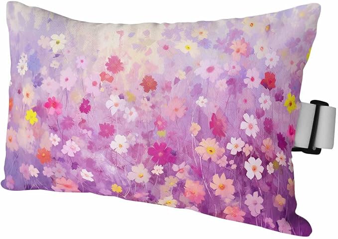 Chaise Lounge Head Resting Pillows,Spring Abstract Watercolor Purple Flowers Outdoor Chaise Pillows,Waterproof Patio Furniture Pillows with Insert and Adjustable Elastic Strap for Beach Chair