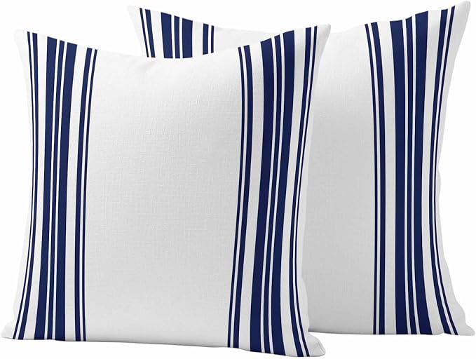 Navy Blue and White Striped Outdoor Pillow Covers Set of 2 Modern Minimalist Vertical Lines Waterproof Throw Pillow Cover Decorative Cushion Cases for Patio Porch Garden 18X18 Inch