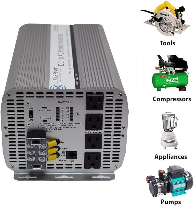 AIMS 5000W 24V Modified Sine Inverter 120V GFCI Terminal Block