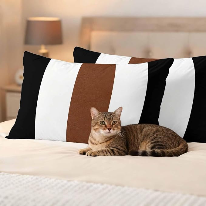 Boho Black Outdoor Waterproof Throw Pillow Covers Set of 2, 20"x12", Brown and White Striped Tribal Farmhouse Style Decorative Pillow Covers Outside Cushion Case for Patio Porch Garden