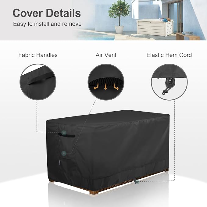 Patio Deck Box Cover Waterproof Outdoor Rectangular Storage Bench Cover 52L x 28W x 26H inch, Black
