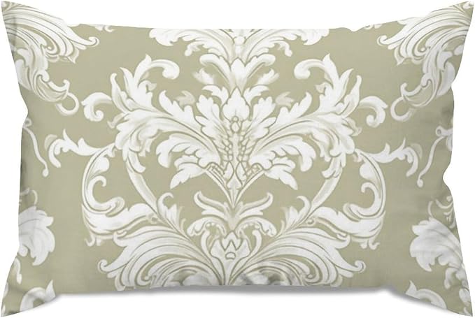 Tan White Taupe Beige Damask Lumbar Pillow Cover Throw Pillow Cover Rustic Decorative Cushion Covers Home Decor for for Living Room Home Sofa Couch 12x18in