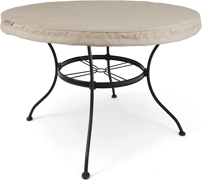 Covermates Ultima Outdoor Round Dining Table Top Cover – Rip-Resistant All-Weather Water-Resistant Polyester, Mesh Vent, Drawcord & Buckle Straps, Patio Protection, Round 54-60 DIAMETER, Ripstop Tan