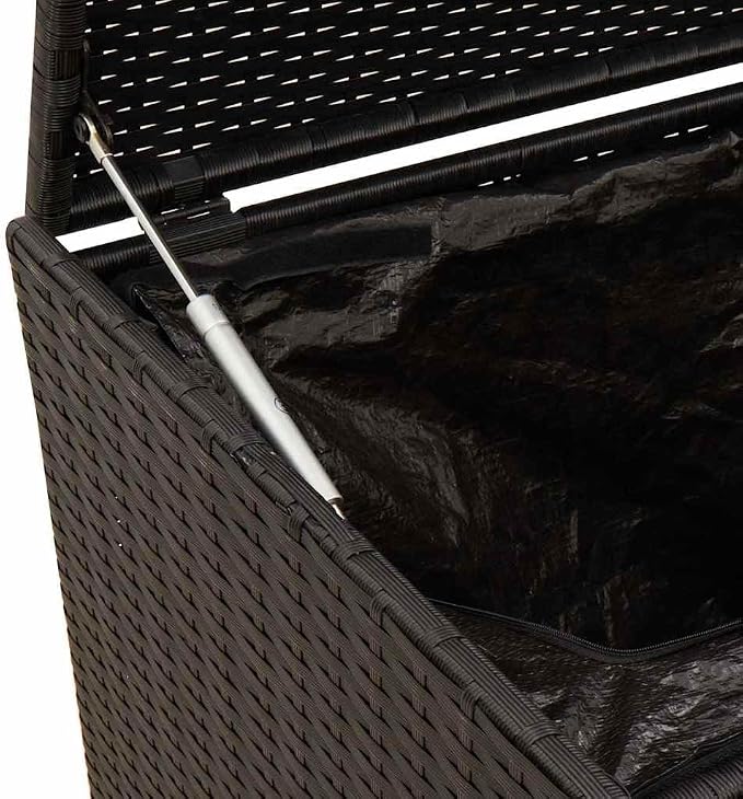 Garden Storage Box Black 50.4 Gallon Outdoor Storage Container with Wheels Water Resistant Poly Rattan for Patio Garden and Terrace