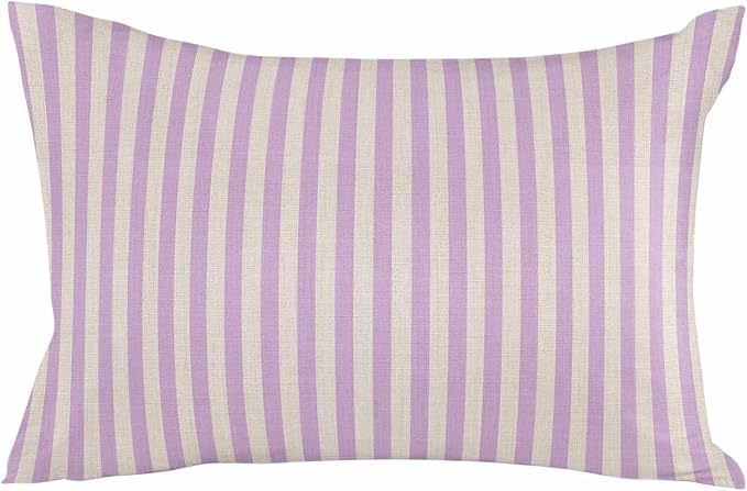 Outdoor Waterproof Throw Pillow Covers Set of 2 Purple Stripes Lumbar Pillowcases 20x12 Inches Linen Classic Vertical Striped Patio Decorative Pillows Cushion Case Patio Pillows for Couch Bed Garden