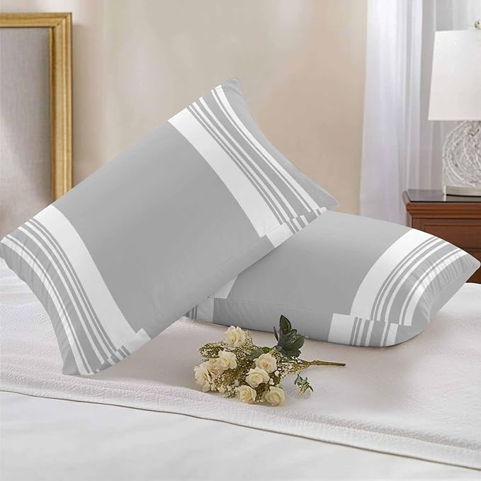 Farmhouse Grey Outdoor Waterproof Throw Pillow Covers 20x12 Set of 2, Aesthetic Modern Line Striped Decorative Pillowcases Cushion Pillowcase for Couch Sofa Patio Outside Pillow Protector